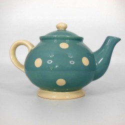 Théière bleue pois blancs