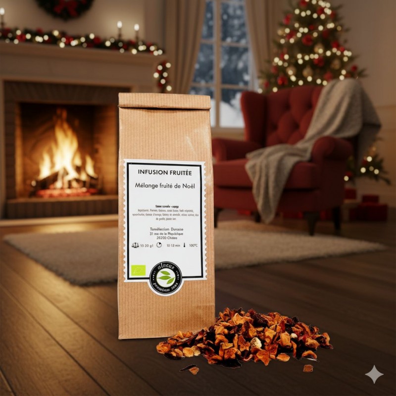 Infusion bio fruitée de Noël au coin du feu